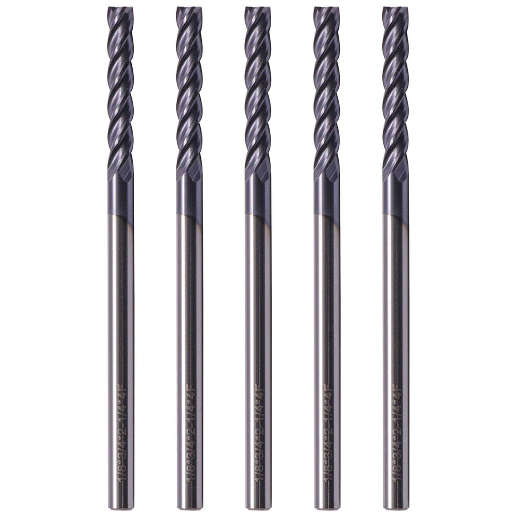 BestParts 5Pcs 1/8" 4 Flute Solid Carbide Long Square End Mill AlTiN Coated