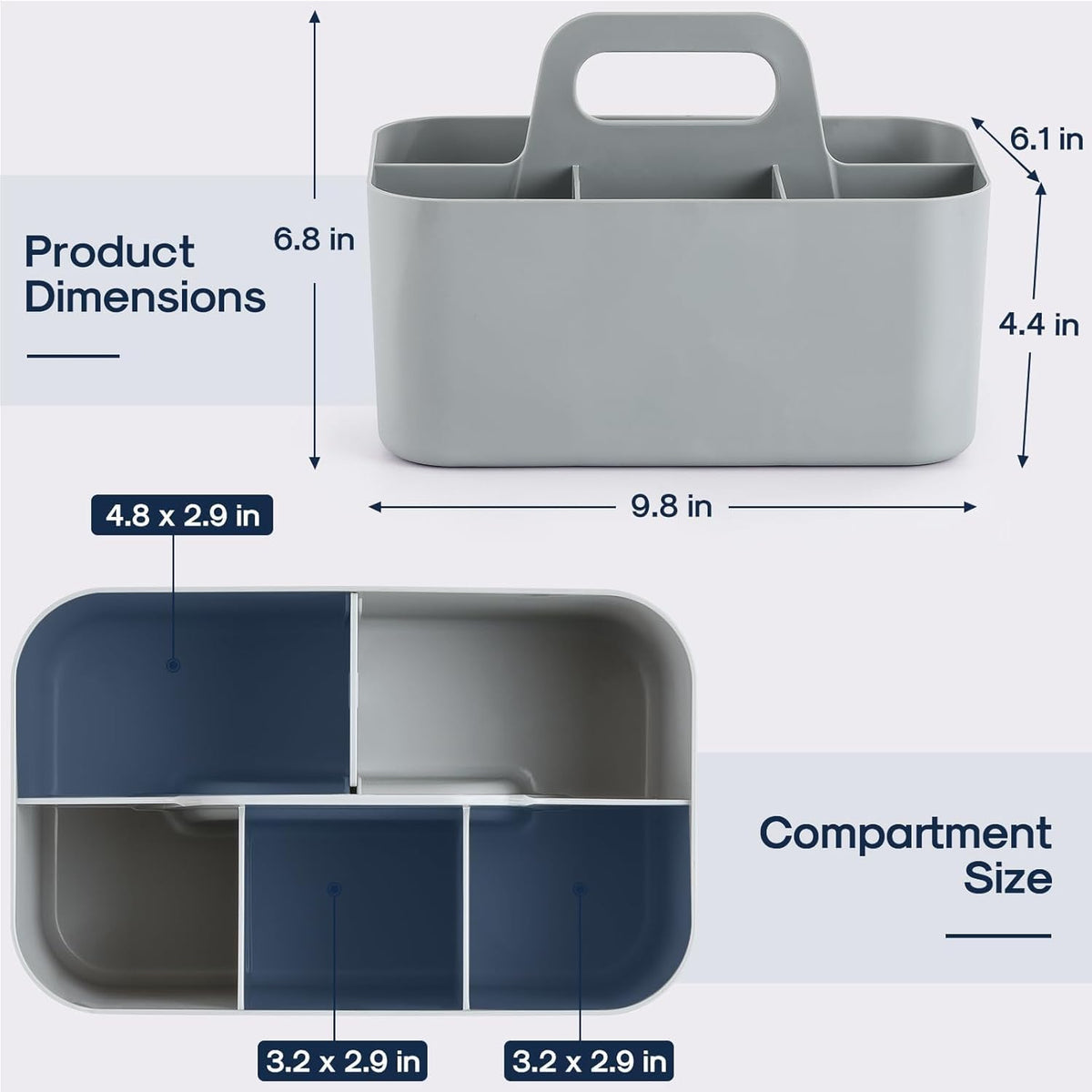 Multiuse Caddy Organizer with Handle, Portable Divided Plastic Tote Bin - Art Craft, Stationary Pen Marker Crayons