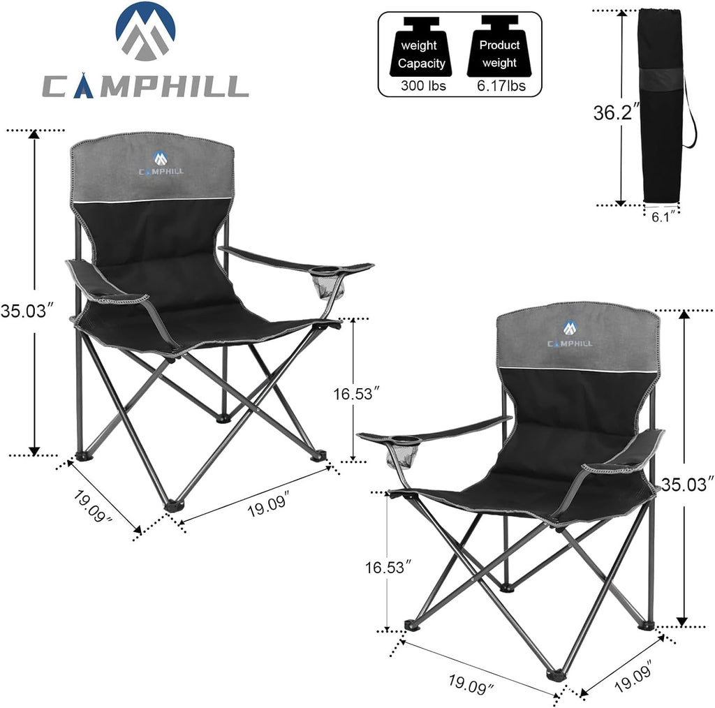 Camping Chair Set of 3, Outdoor Folding Camping Chairs for Heavy People with Cup Holder & Carry Bag,Collapsible Chair