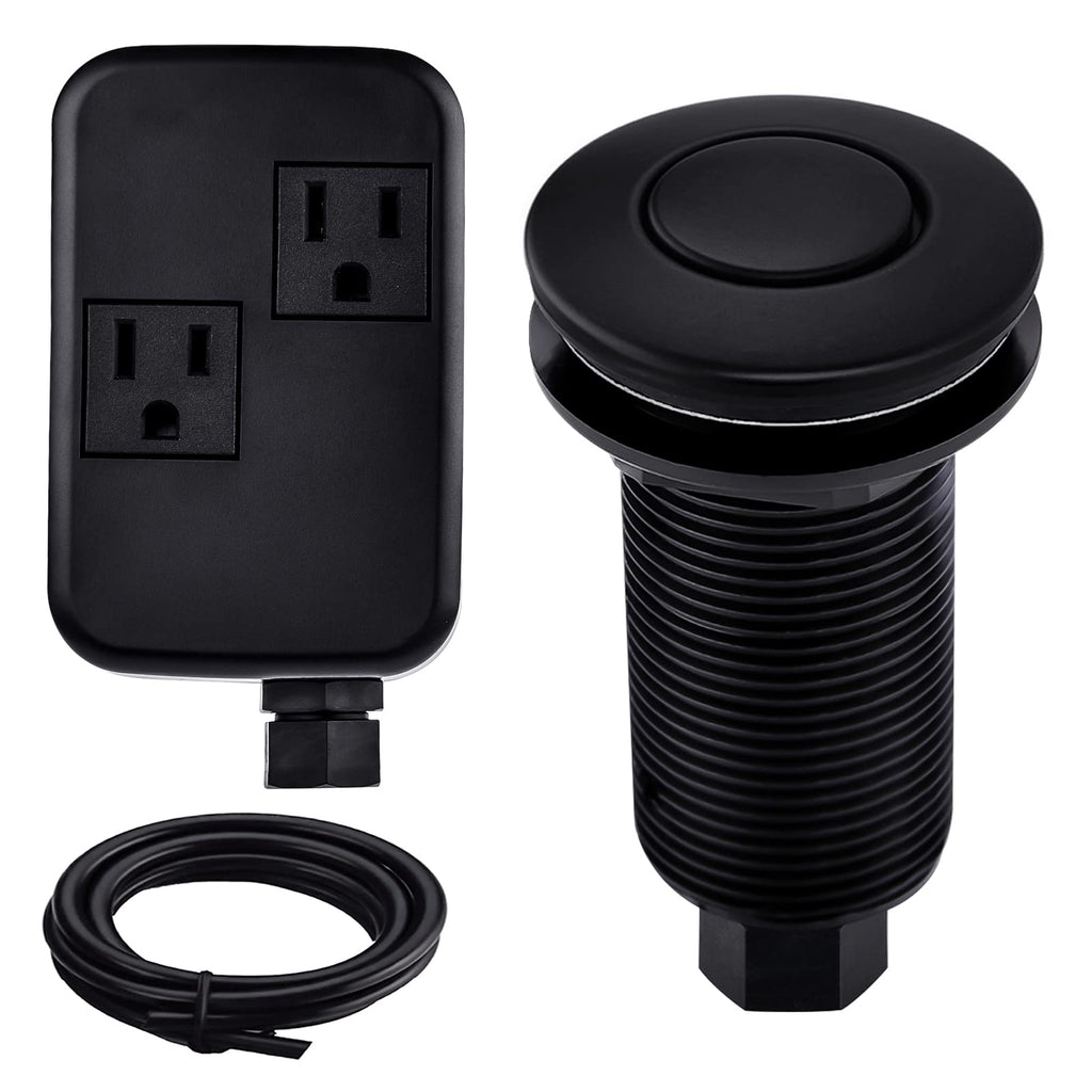 SINKINGDOM SinkTop Air Switch Kit with Mtte Black Long Button(Brass Cover) for Garbage Disposal