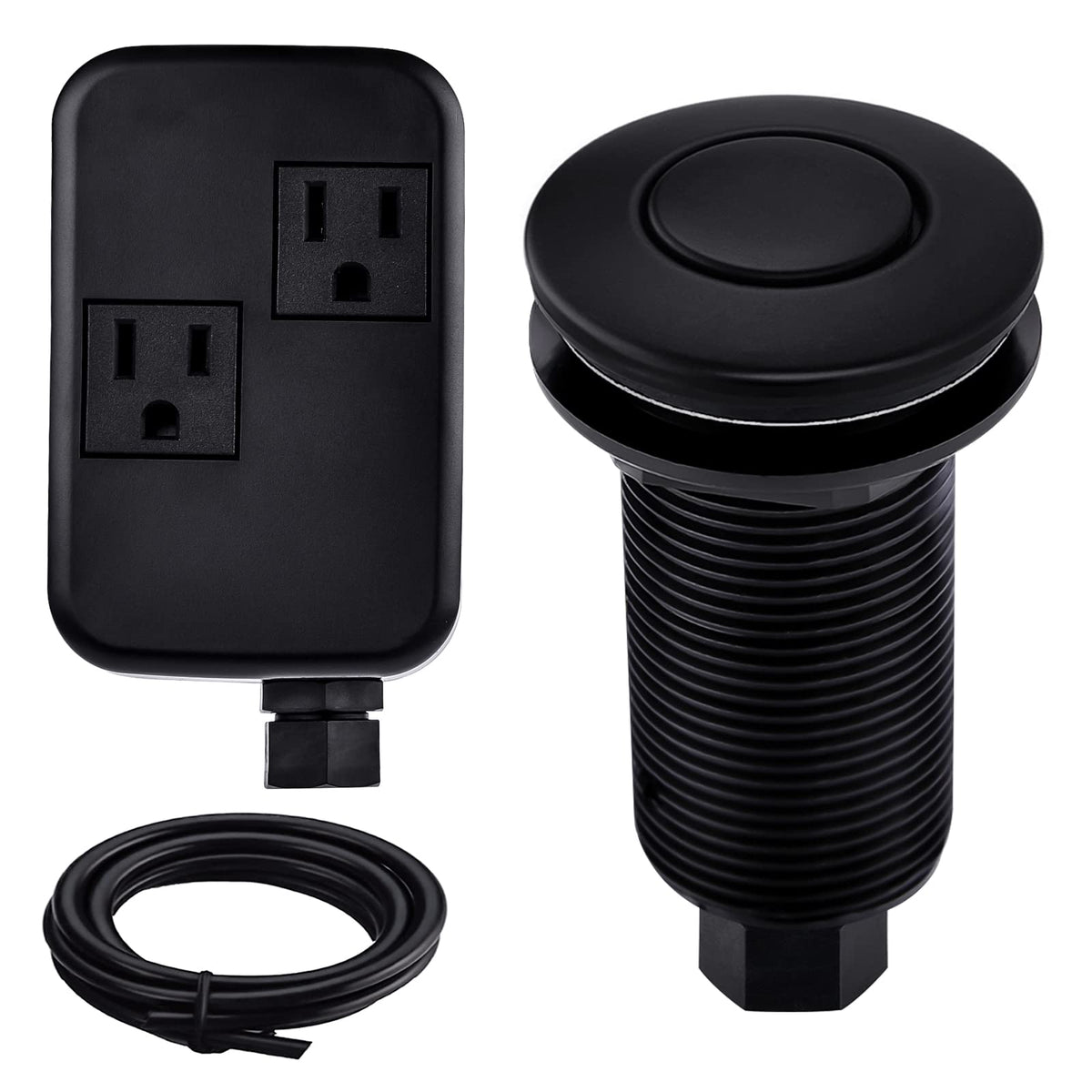 SINKINGDOM SinkTop Air Switch Kit with Mtte Black Long Button(Brass Cover) for Garbage Disposal