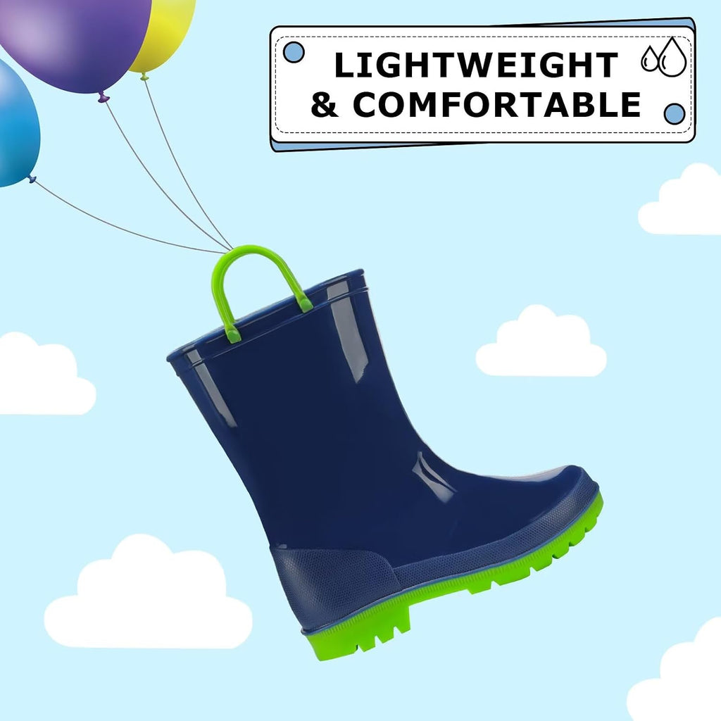 Kids Rain Boots Toddler Waterproof Boots | Lightweight, Vibrant Color Options for Boys & Girls, Easy Pull-On Handles