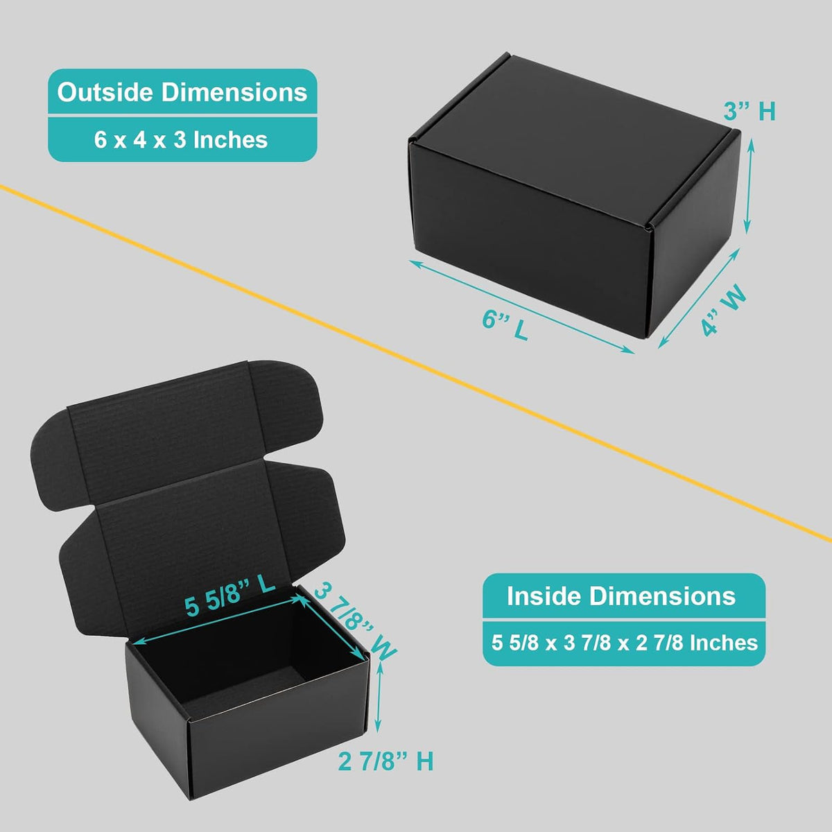 6x4x3 Small Black Shipping Boxes - 24 Pack Corrugated Cardboard Mailing Box Packaging for Small Business - Tab
