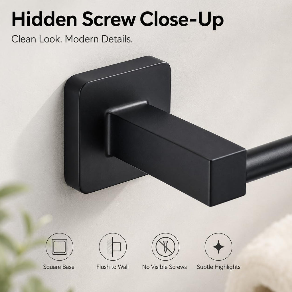 Matte Black Bathroom Hardware Set 4 Pieces,Bathroom Accessories Set Stainless Steel Wall Mounted, Hand Towel Bar