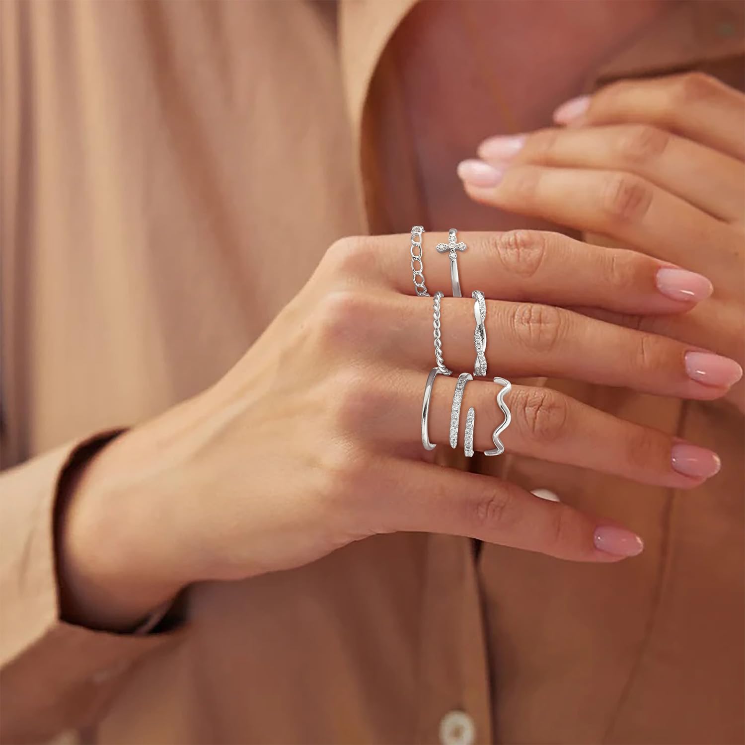 14K Gold Plated Stacking Rings Set for Women, Stackable Knuckle Thumb Rings Thin Dainty Silver Rings for Women