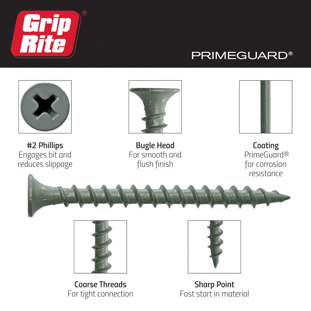 Exterior Screws - Safe for Use in Treated Lumber - #2 Phillips Bugle Head - Coarse Thread Deck Screws - PrimeGuard