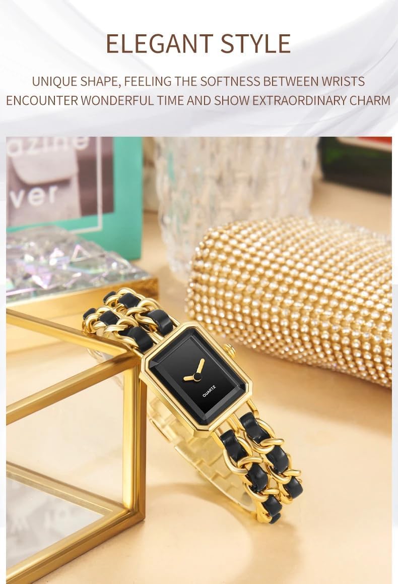 Elegant Womens Square Bracelet Watch, Chain Braid Band Quartz Watch | Retro Dress Design, Lightweight Fit, Adjustable