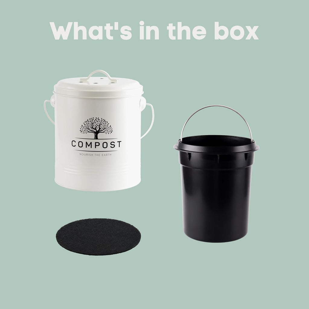 1.3 Gal Kitchen Compost Bin with Lid, Countertop Compost Caddy | Indoor compost bucket with inner bucket liner and