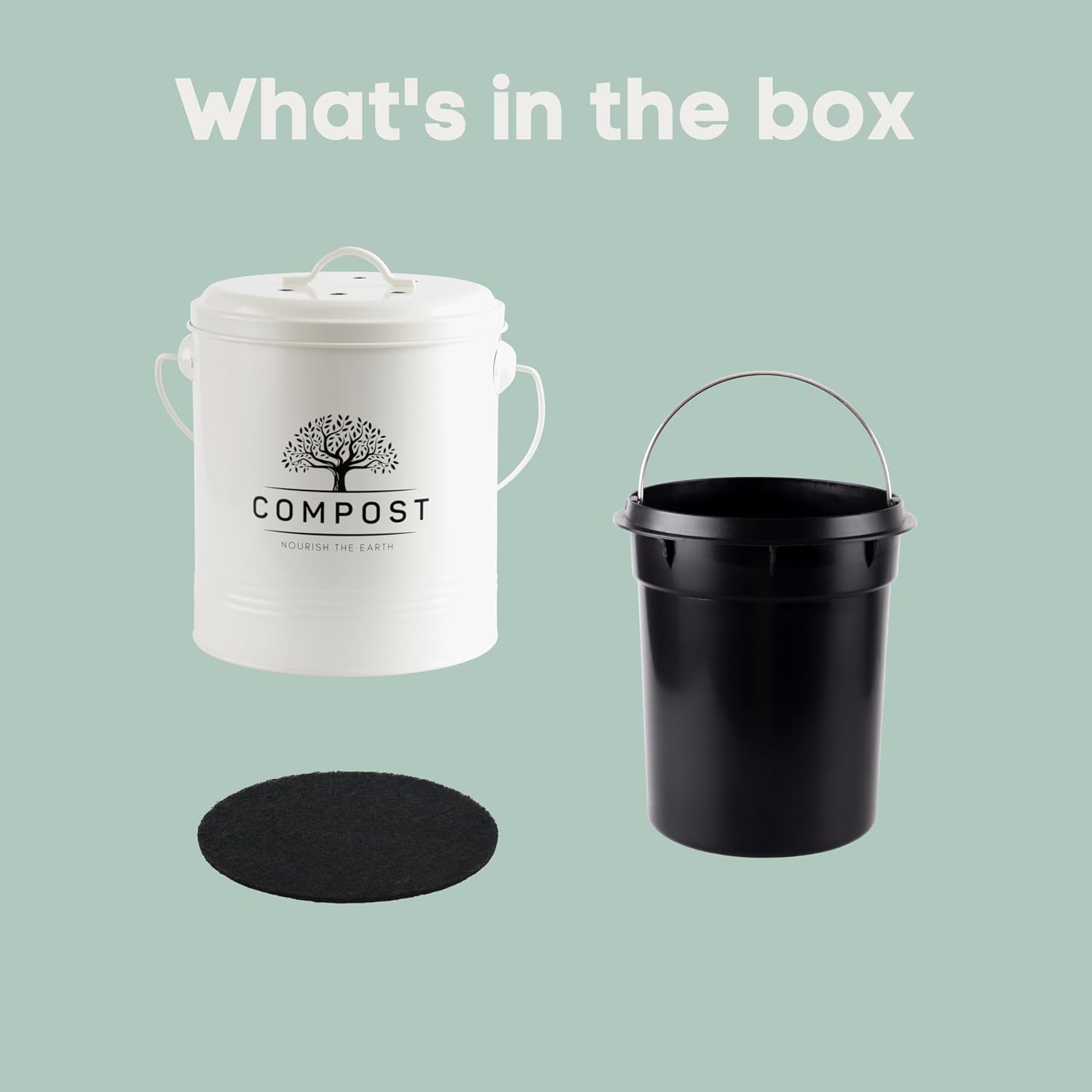 1.3 Gal Kitchen Compost Bin with Lid, Countertop Compost Caddy | Indoor compost bucket with inner bucket liner and
