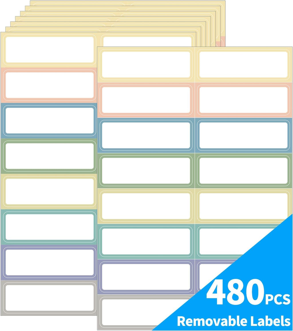 Removable Labels, 480 Pack, 1 x 3 in, Pastel Borders