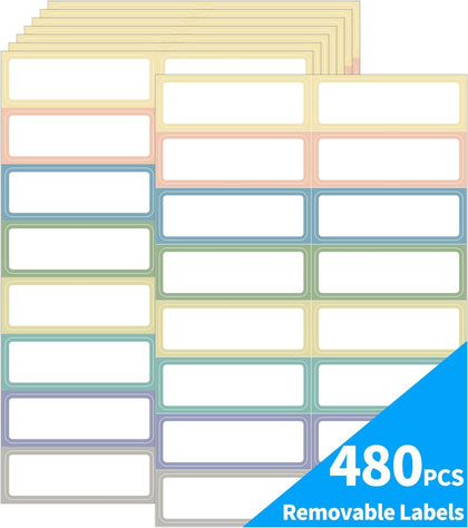 Removable Labels, 480 Pack, 1 x 3 in, Pastel Borders