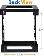 12U Wall Mount Rack Open Frame 19 Inch Server Equipment 2 Post Network Cabinet 18 inches Depth Black by Tedgetal