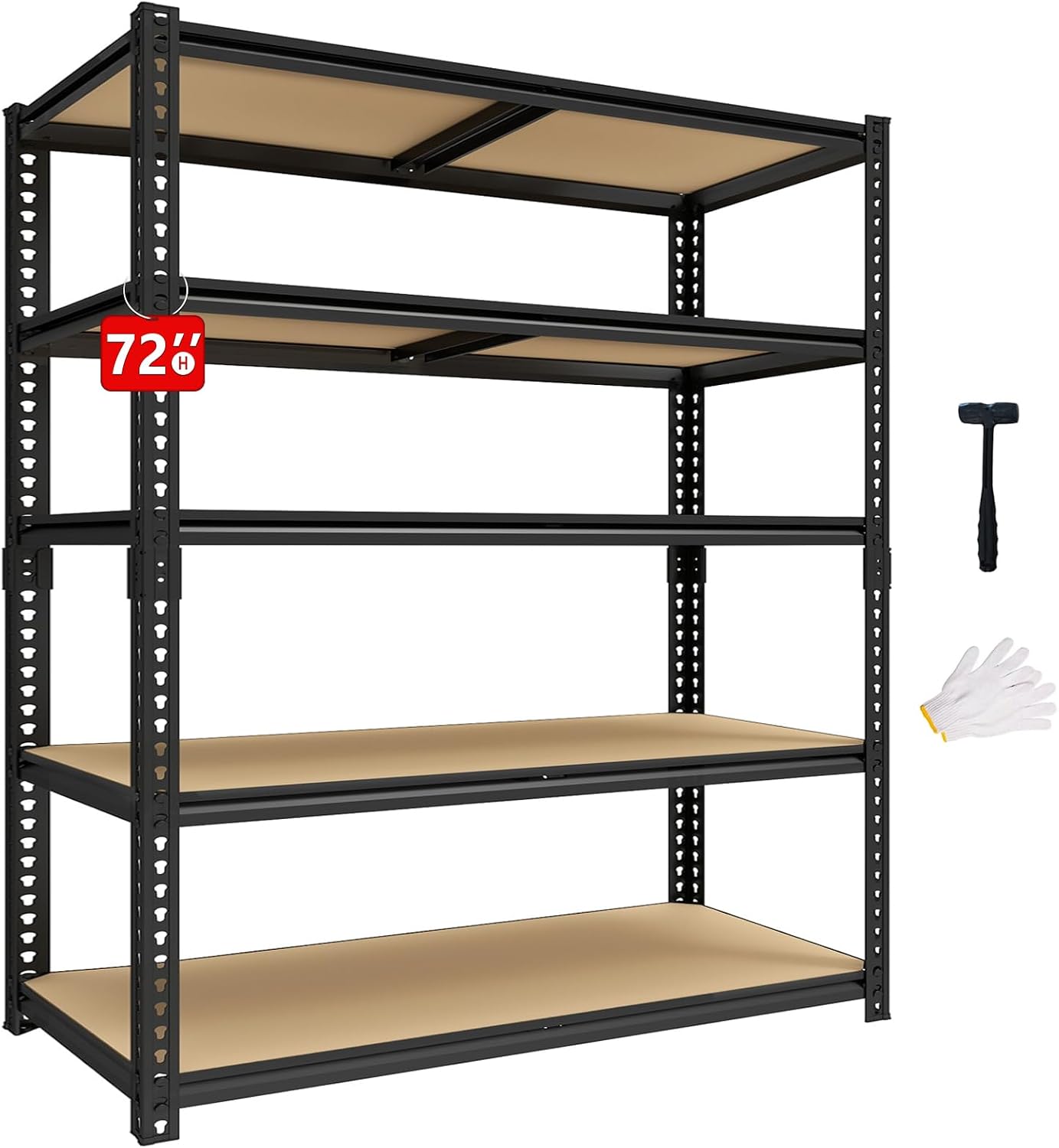 72" H Heavy Duty Garage Shelving, 2400LBS Capacity 5-Tier Storage Shelves,Adjustable Industrial Metal Garage Shelves
