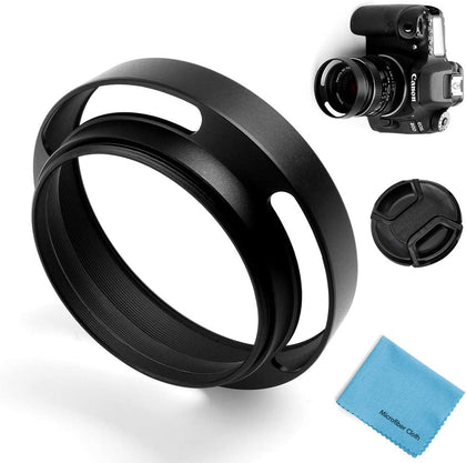 77mm Hollow Lens Hood Universal Metal Hollow Vented Tilted Curved Lens Hood Sunshade with Centre Pinch Lens Cap for
