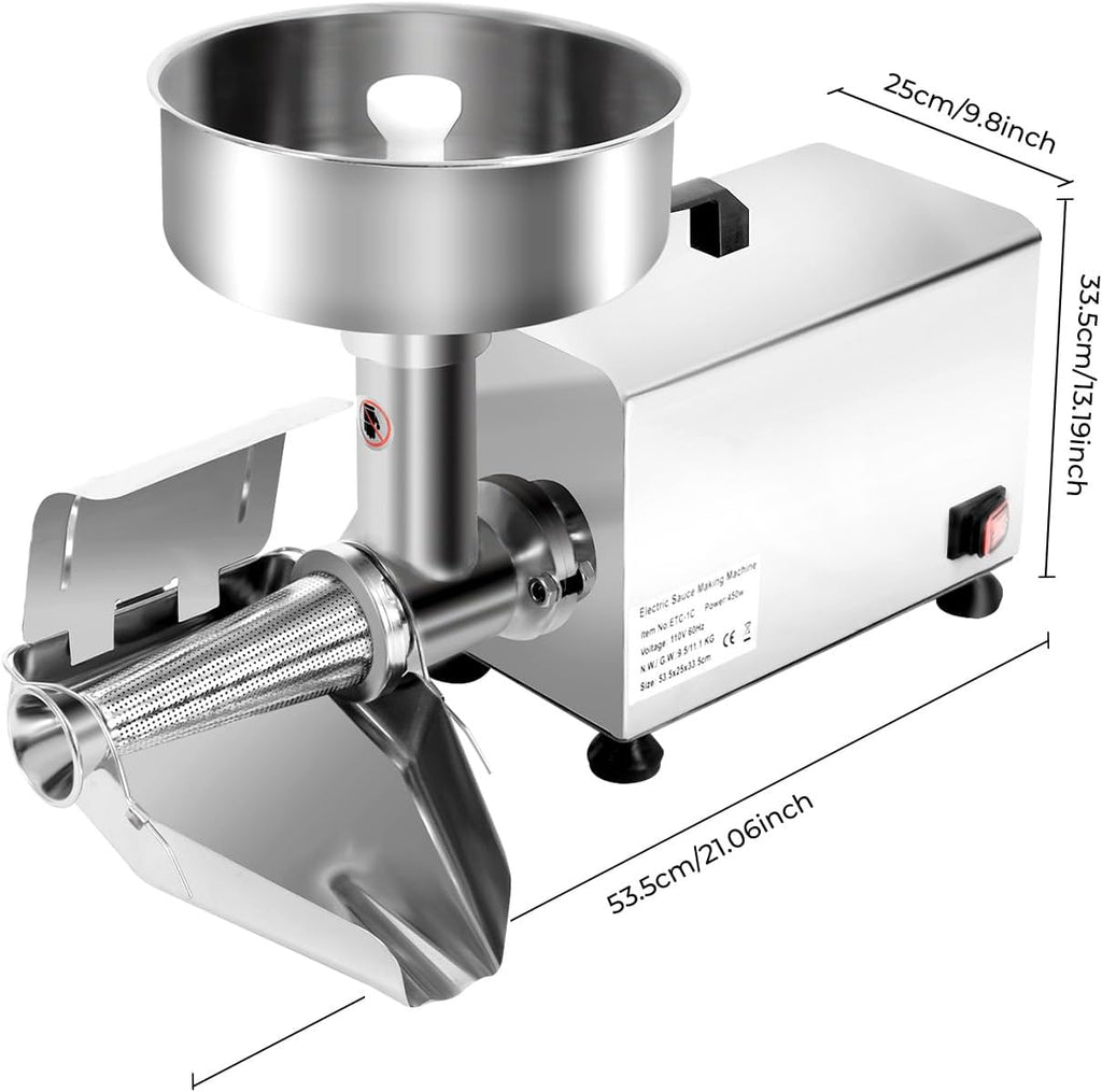 450W Electric Tomato Strainer 110V Tomato Milling Machine Stainless Steel Food Press Sauce Maker for Restaurants