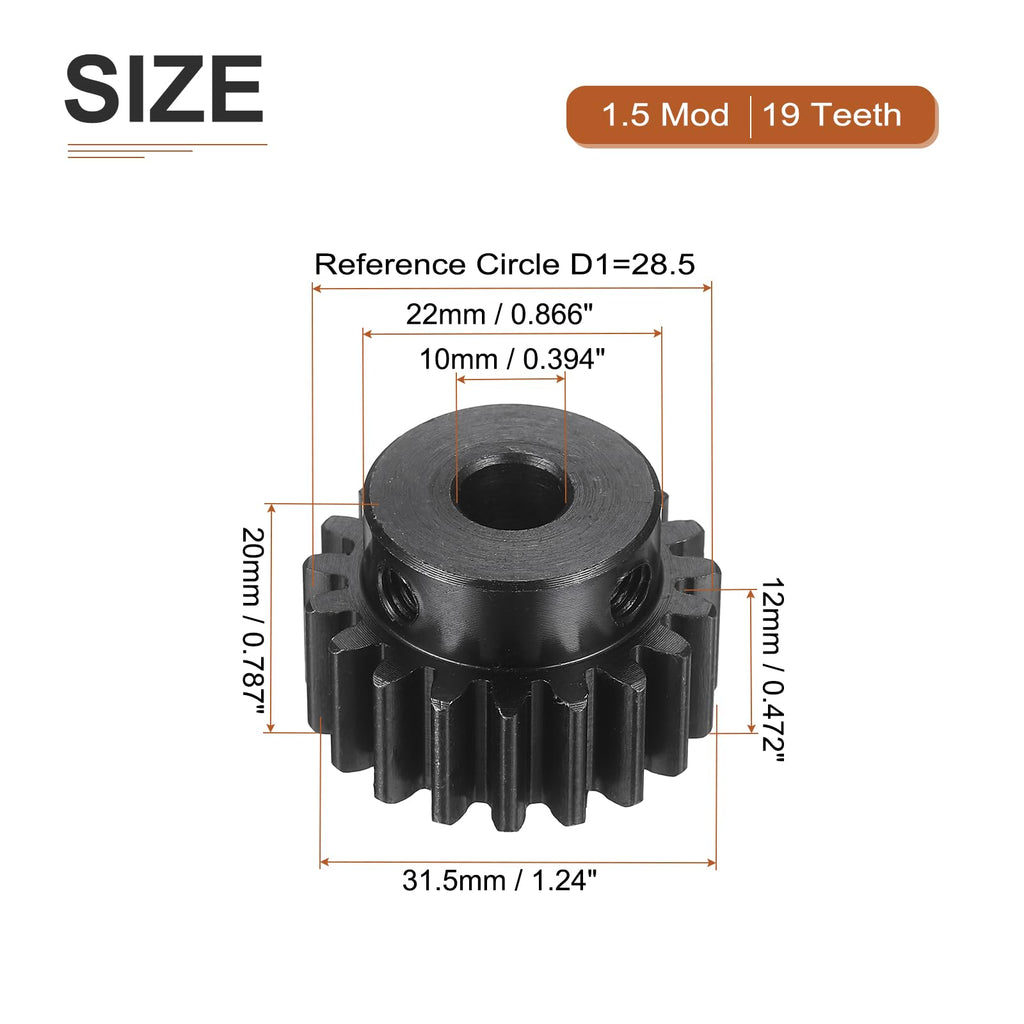 DTGN Spur Gear 1.5Mod 19 Teeth 12mm Thickness 10mm Bore