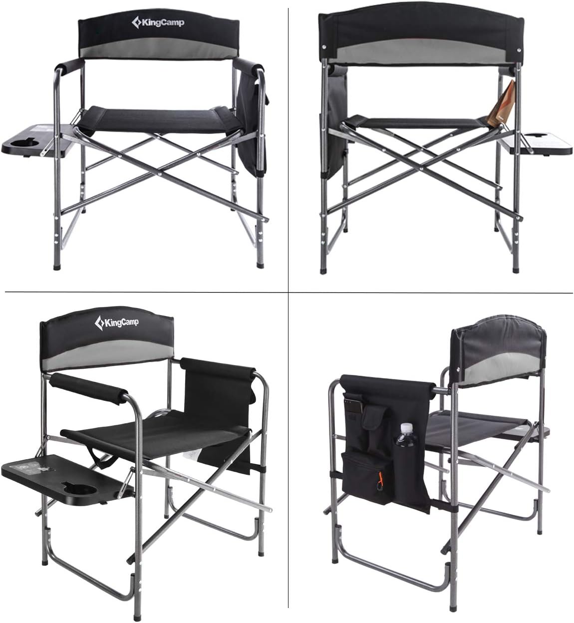 Folding Camping Chair, Heavy Duty Portable Directors Style with Side Table Carry Handle Storage Pockets for Outdoor