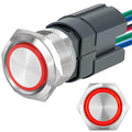 UL Listed 15Amp 22mm Momentary Push Button Switch, IP67 Waterproof, DPST 2NO, Stainless Steel 304, On Off Switch with Wire Socket, 110V Red LED.