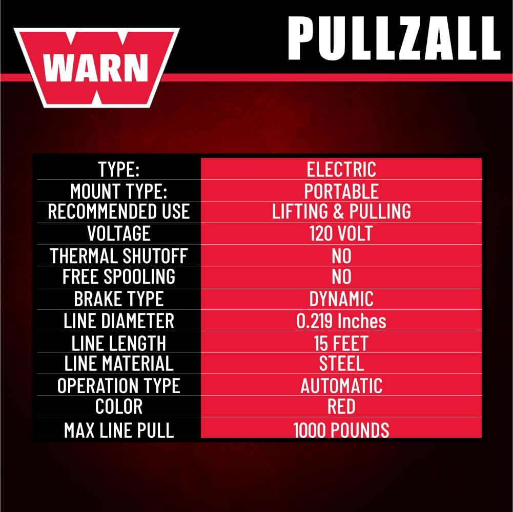 PullzAll 120V AC Electric Winch with 1/2 Ton (1,000 lb) Capacity | Equipped with Steel Cable, Portable, Corded