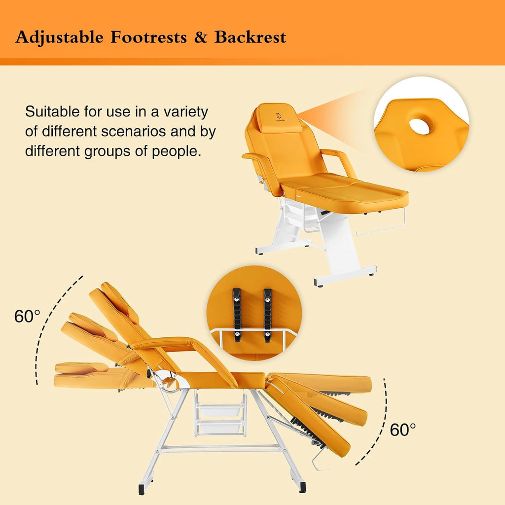 Facial Chair,73″ Tattoo Chair for Client,3-Section Adjustable Massage Table with Stool,Multipurpose Beauty Beds Salon