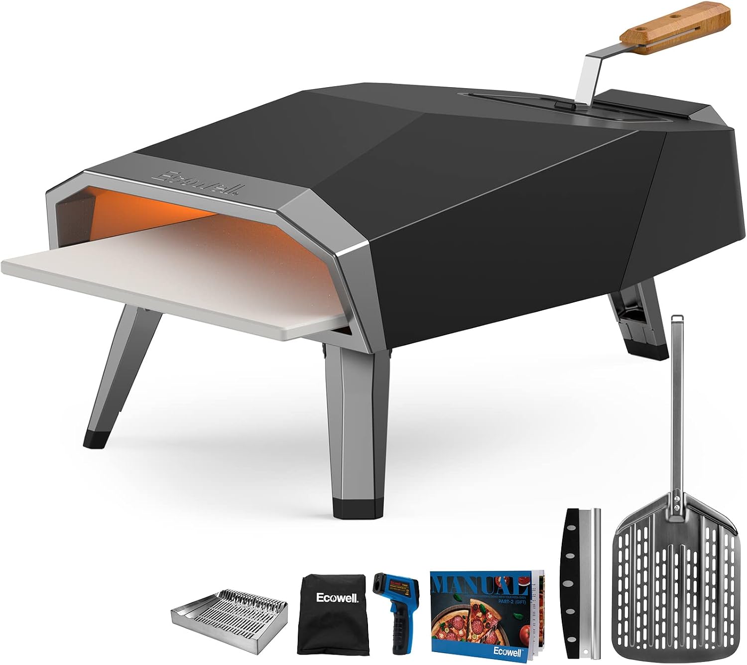 12 inch Wood Pellet Pizza Oven Outdoor, Portable Wood Fired Pizza Oven with Stone, Stainless Steel Camping Pizza Oven