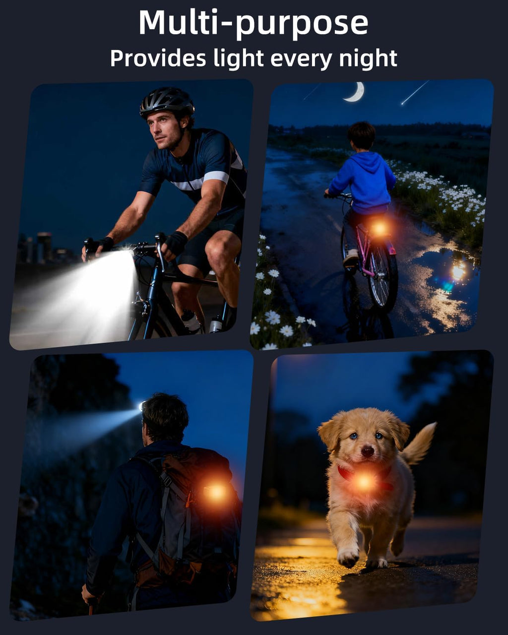 Bike Light Kit, LED Bicycle Light Set - 2 Bike Headlights & 2 Taillights, IPX4 Waterproof Rechargeable Bike Lights, 5