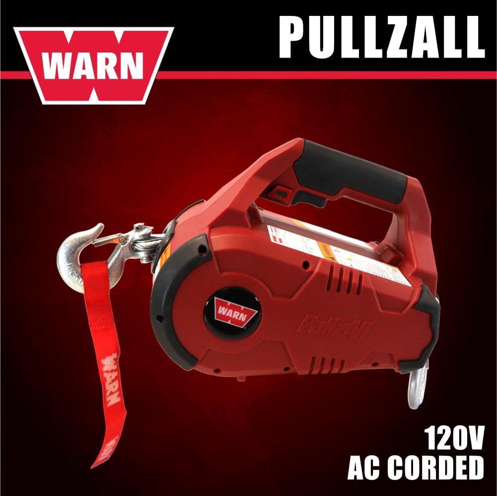 PullzAll 120V AC Electric Winch with 1/2 Ton (1,000 lb) Capacity | Equipped with Steel Cable, Portable, Corded