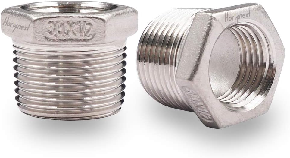 3/4 NPT Male x 1/2 NPT Female Stainless Steel Hex Bushing, 2 Pack