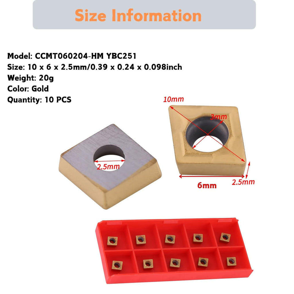 Carbide Turning Inserts CCMT060204 10Pcs, 1 Set