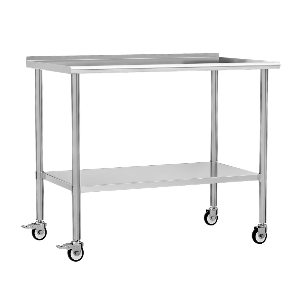 Stainless Steel Work Table with Wheels & Backsplash, 30x60 Inch