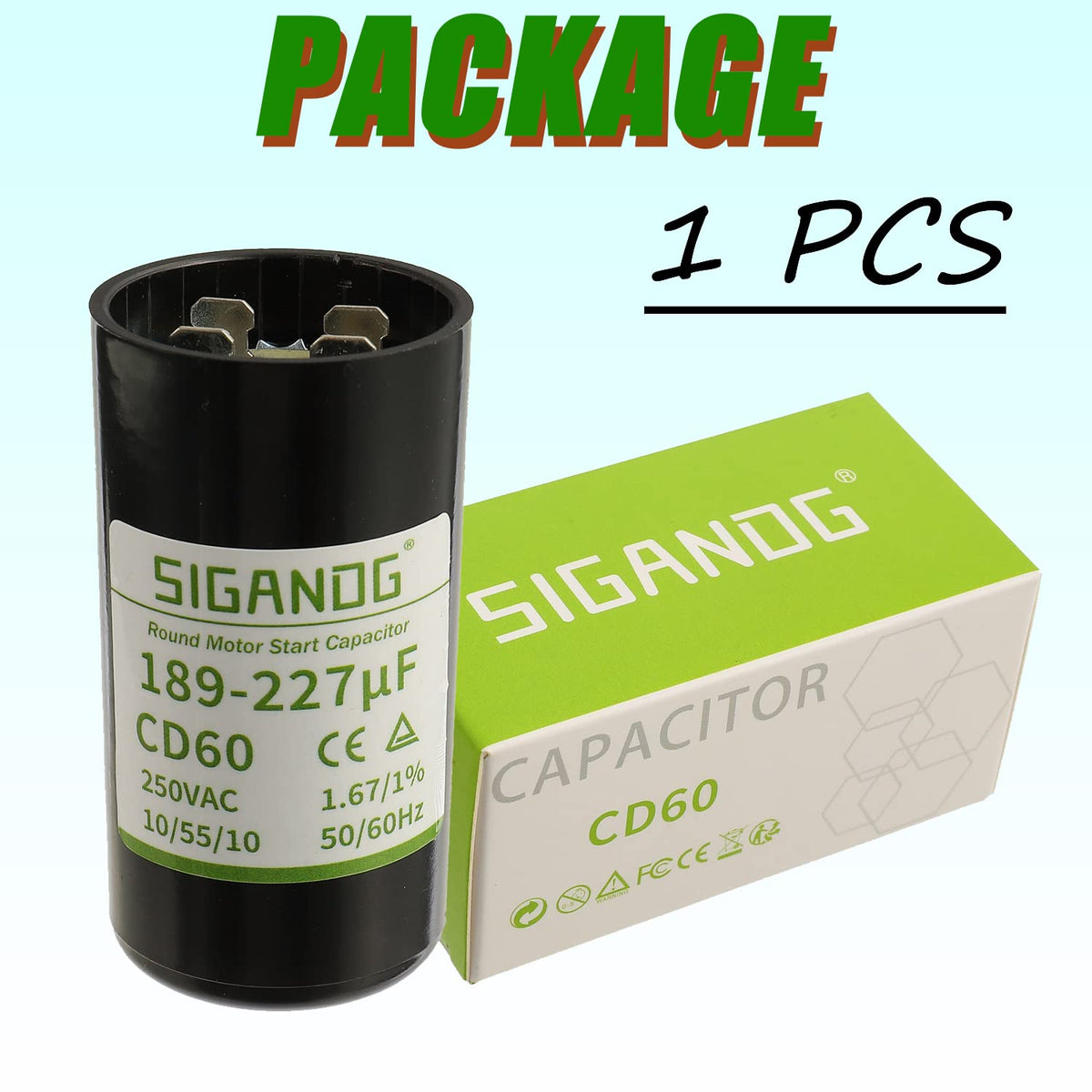 189-227 MFD 250VAC Round Start Capacitor 50/60 Hz AC