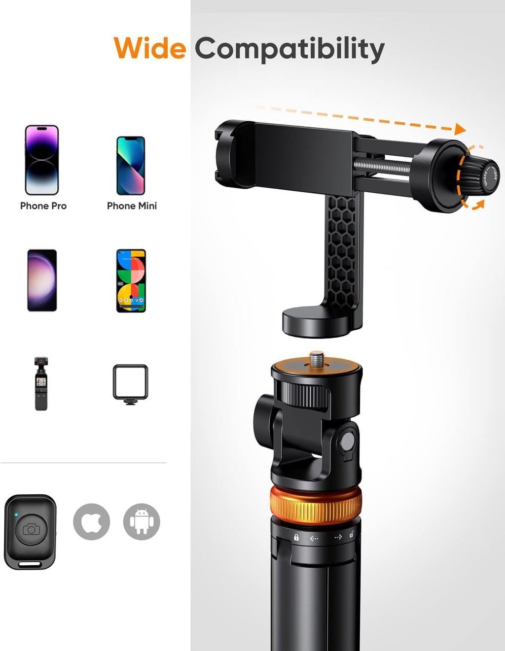 62" Phone Tripod, Tripod for iPhone & Selfie Stick with Remote | Extendable Cell Phone Stand & Ultimate Phone Holder