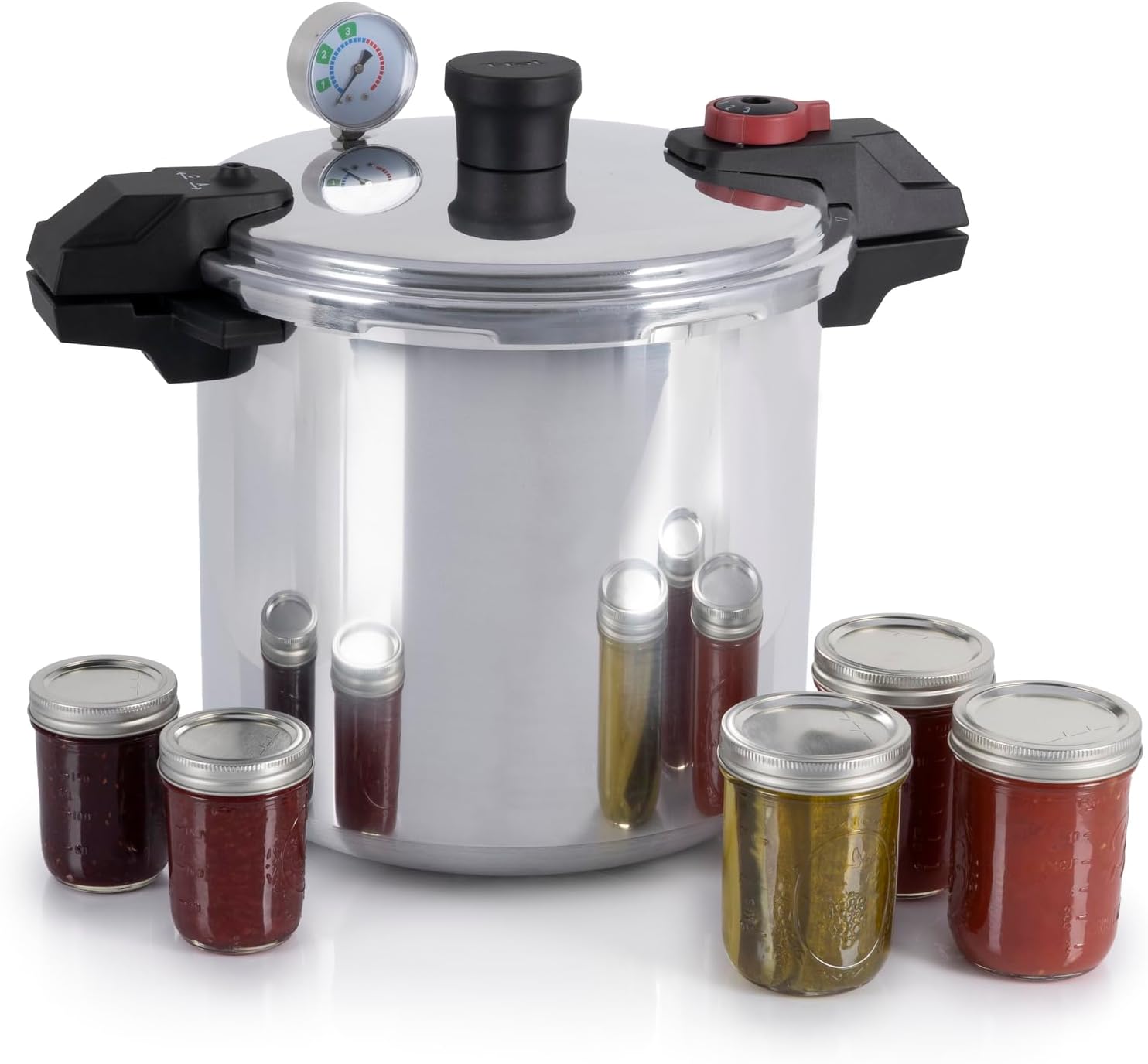 22-Quart Aluminum Pressure Canner, 3 PSI Settings, Home Canning, Includes Racks & Canning Guide, Large Capacity