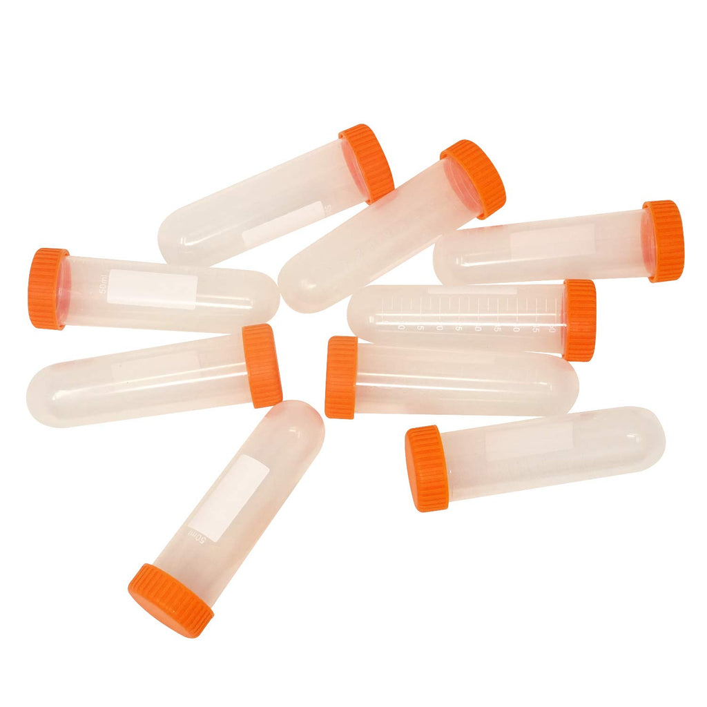10PCS 50ml Round Bottom Plastic Lab Centrifuge Tubes Laboratory Test Tubes with Screw Cap and Graduation Frozen Vial