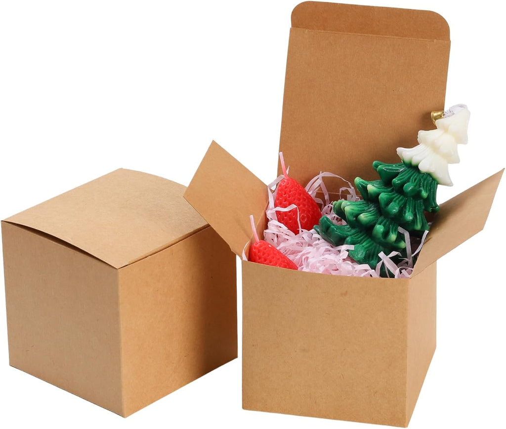Push-Form Gift Boxes - 4x4x4 Small Gift Boxes with Lids & Cookie Case for Candy & Candle Packaging - Easy Assembly