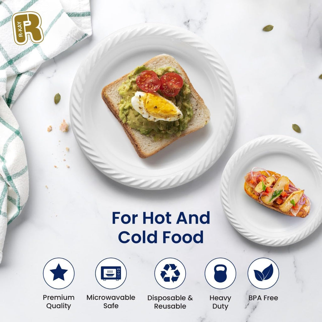 100 Pack 6 Inch White Plastic Plates Disposable - Heavy Duty White Disposable Plates - Microwavable Disposable