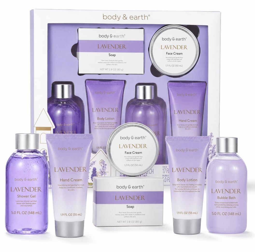 Bath and Body Gift Set - 6 Pcs Lavender Bath Kit for Women Spa Set, Birthday, Mother's Day Gift Set for Women