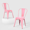 Modern Glossy Blush Pink Metal Dining Chairs, Set of 2