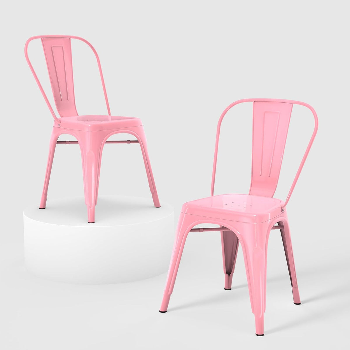 Modern Glossy Blush Pink Metal Dining Chairs, Set of 2