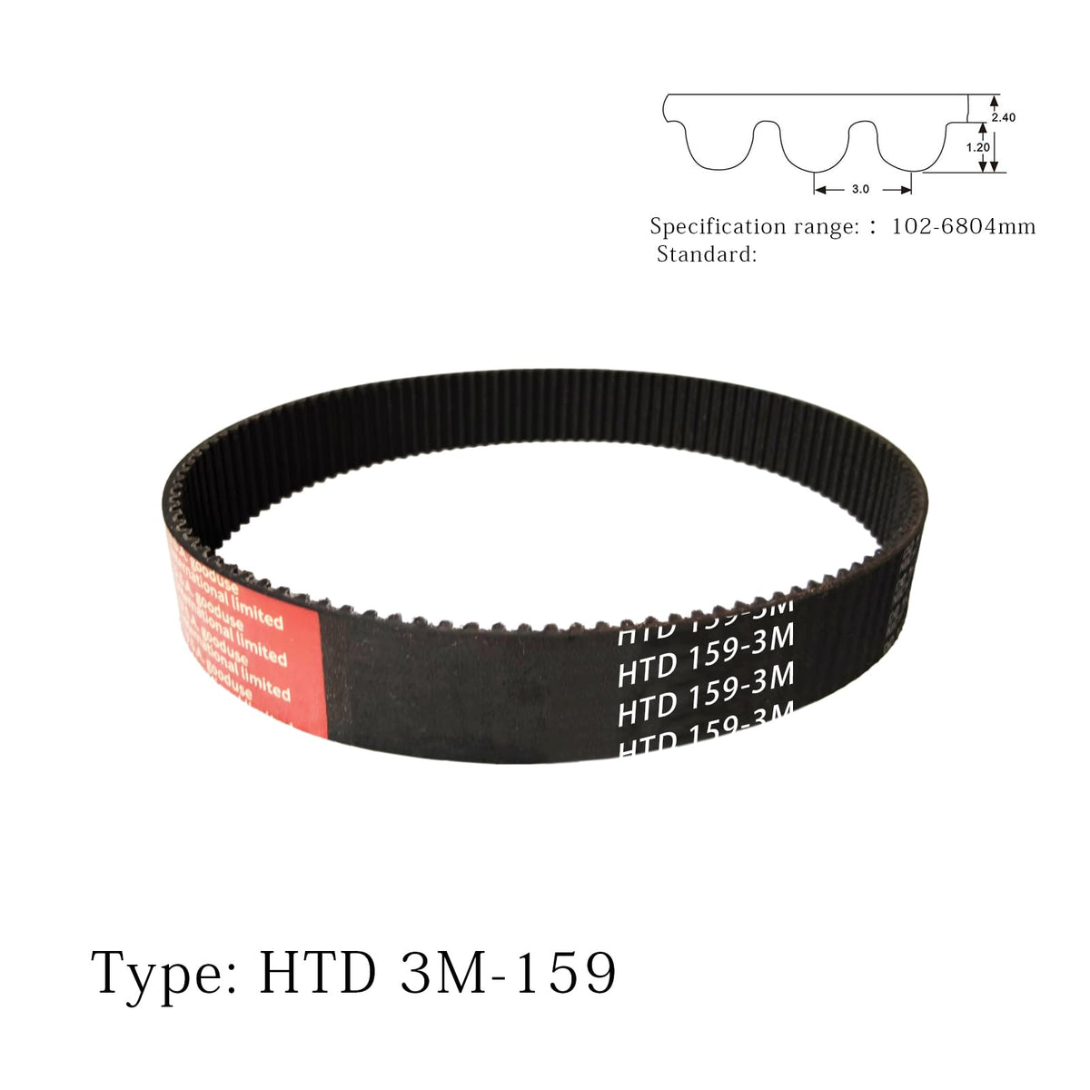 GOODYUSE 1pcs 159-3M-25 HTD Timing Belt, 159mm Length x 25mm Width x 2.4mm Height, 3mm Pitch, 53 Teeth，Closed Loop Pulley Timing Belt