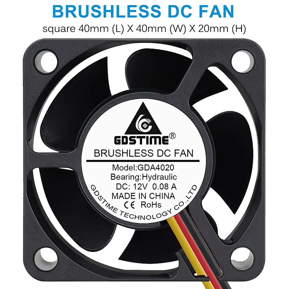 GDSTIME 40mm Fan 12V 3Pin 40mm x 40mm x 20mm 4020 DC Brushless CPU Cooler