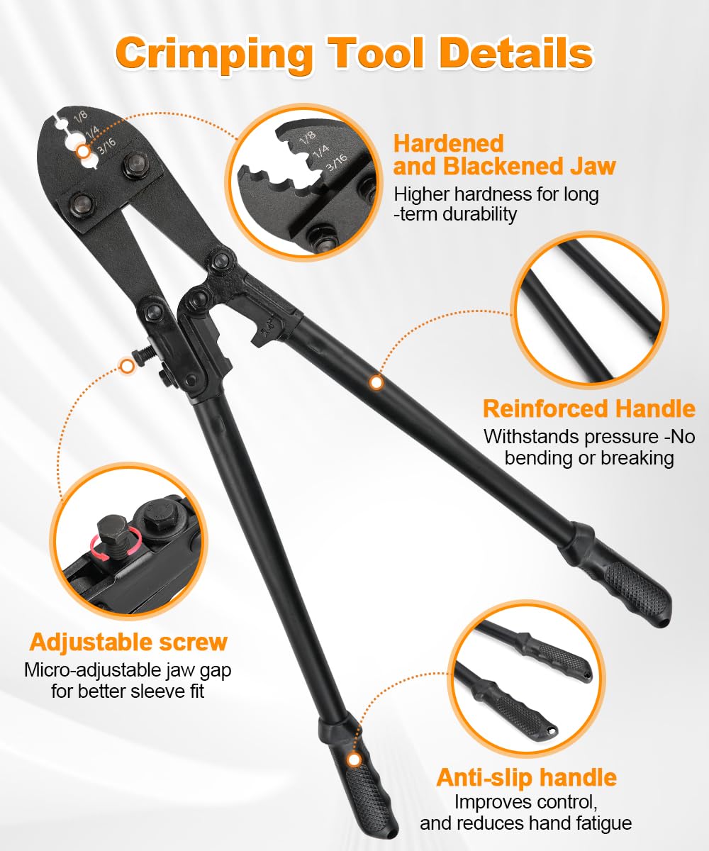 TooTaci 24 In Hand Swaging Tool, Wire Rope Crimping Tool for 1/8-1/4" Cable