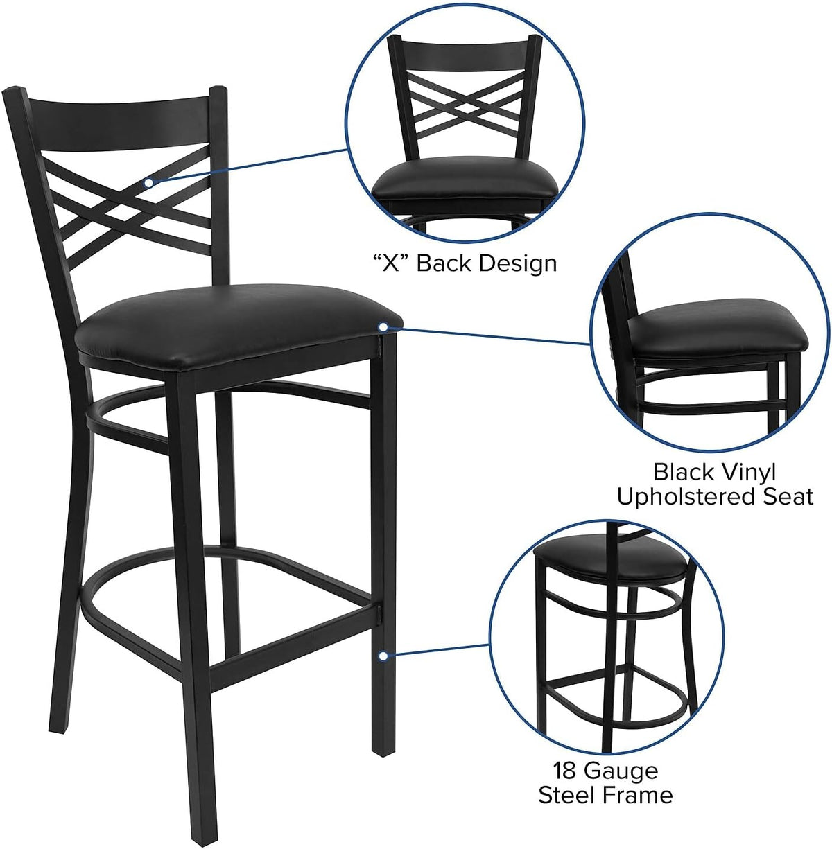 Hercules Metal Restaurant Barstool, Black