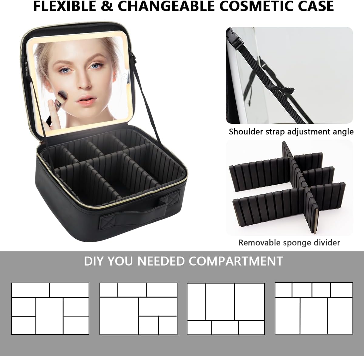 Makeup Bag with Led Mirror,Large Vanity Makeup Cases with 3 Color Setting,Portable Storage and Adjustable
