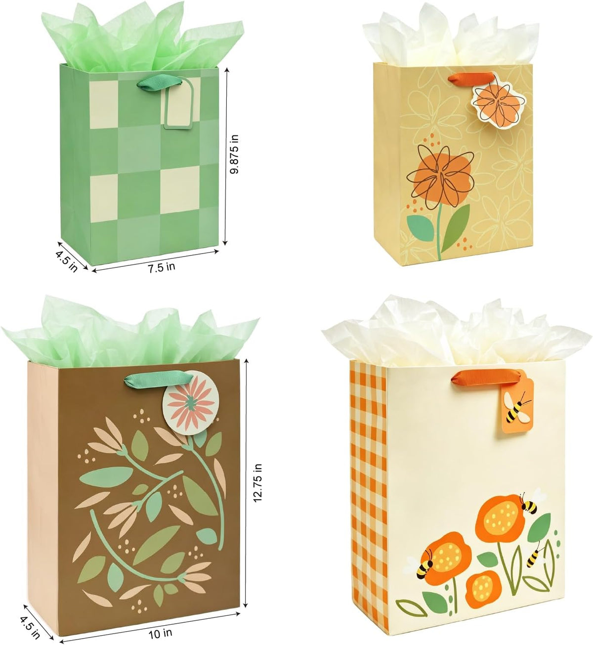 4 Pack Large Medium Fall Gift Bags Assorted Sizes with Tissue Paper