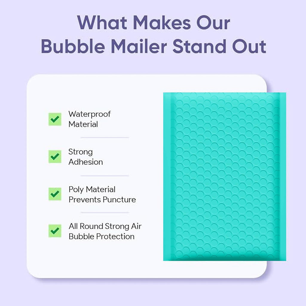 Teal Bubble Mailers 9.5x14.5, Self Seal Poly Padded Envelopes #4, 100 Pack