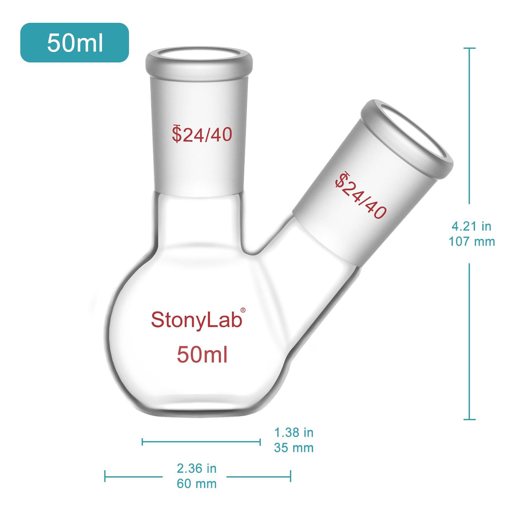 Flat Bottom Flask FBF, Heavy Wall 2-Neck Lab Flask Borosilicate Glass Flat Bottom Boiling Flask with 24/40 Standard
