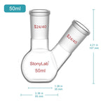 Flat Bottom Flask FBF, Heavy Wall 2-Neck Lab Flask Borosilicate Glass Flat Bottom Boiling Flask with 24/40 Standard