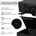 Black Gift Box with Ribbon Magnetic Lids 10.2x9x3.74 in, Bridesmaid Groomsman Proposal Boxes, Wedding Graduation