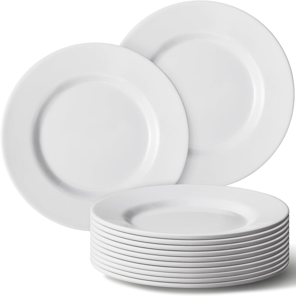12 Pack 7 Inch White Dessert Plates, Melamine Salad Dishes Set